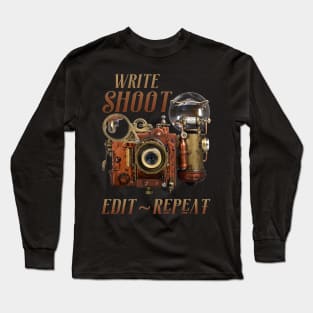 Write Shoot Edit Repeat Steampunk Flash Filmmaker Long Sleeve T-Shirt